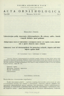 Laboratoryjne pr&oacute;by stosowania elektrorepelent&oacute;w dla ochrony sad&oacute;w, lotnisk i innych obiekt&oacute;w przed ptakami