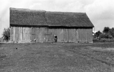 A half-timbered barn
