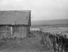 A half-timbered barn