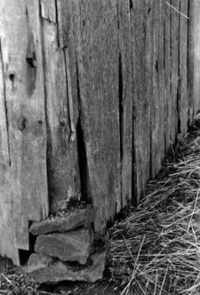 A half-timbered barn pillar
