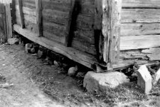 A foundation of a half-timbered barn