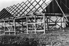 A half-timbered barn