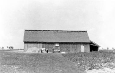 A half-timbered barn