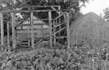 A half-timbered barn