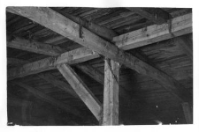 A roof, a view from the inside of a barn