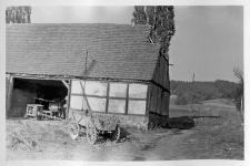 A half-timbered barn