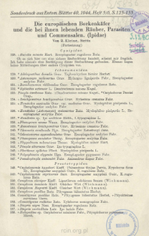 Die europ&auml;ischen Borkenk&auml;fer und die bei ihnen lebenden R&auml;uber, Parasiten und Commensalen. (Ipidae)