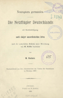 Die Netzfl&uuml;gler Deutschlands mit Ber&uuml;cksichtigung auch einiger ausserdeutschen Arten nach der analytischen Methode unter Mitwirkung