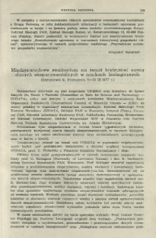 Międzynarodowe seminarium na temat krytycznej oceny danych eksperymentalnych w naukach biologicznych : (Baranowo k. Poznania, 5-10 IX 1977 r.)