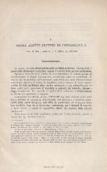 Sopra alcuni criteri di instabilità. « Ann. di Mat. », s. 3ª, t. V (1901), pp. 221-308