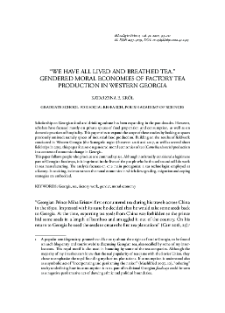&ldquo;We Have All Lived and Breathed Tea&rdquo;. Gendered Spaces of Factory Tea Production in Western Georgia