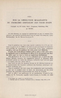 Sur la résolution qualitative du problème restreint des trois corps. « Verhandl. des III internat. Math.-Kongresses », Heidelberg, 1904, pp. 402-408
