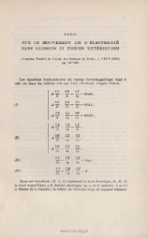 Sur le mouvement de l'électricité sans liaisons ni forces extérieures. « Comptes rendus de l'Acad. des Sc. de Paris », t. CXLV (1907), pp. 417-420