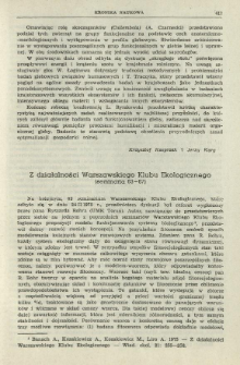 Z działalności Warszawskiego Klubu Ekologicznego (seminaria 63-67)