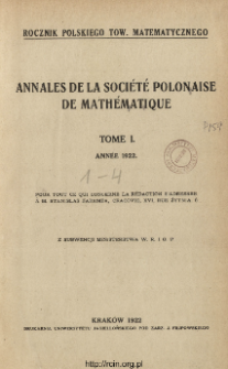 Annales de la Société Polonaise de Mathématique T. 1 (1922), Table of contents and extras