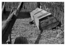 A wooden structure placed on a wagon