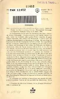 Rezension : zur synthetischen Geschichtsauffassung : Analyse des Werkes von Prof. Ludwig Stein : Philosophische Str&ouml;mungen der Gegenwart, Stuttgart, Verlag von F. Encke, 1908