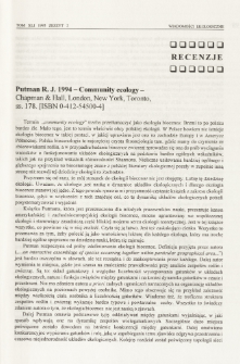 Putman R. J. 1994 - Community ecology - Chapman & Hall. London, New York, Toronto, ss. 178. [ISBN 0-412-54500-4]