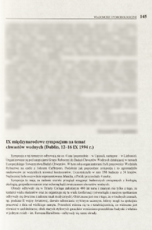 IX międzynarodowe sympozjum na temat chwast&oacute;w wodnych (Dublin, 12-16 IX 1994 r.)