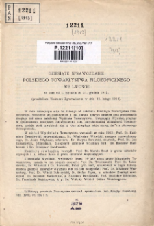 Dziesiąte Sprawozdanie Polskiego Towarzystwa Filozoficznego we Lwowie za czas od 1. stycznia do 31. grudnia 1912