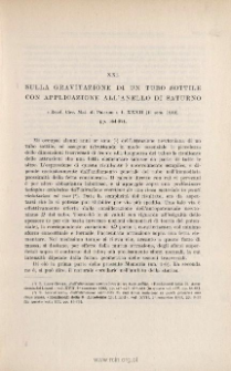 Sulla gravitazione di un tubo sottile con applicazione all'anello di Saturno. « Rend. Circ. Mat. di Palermo », t. XXXII (1912)1, pp. 354-374