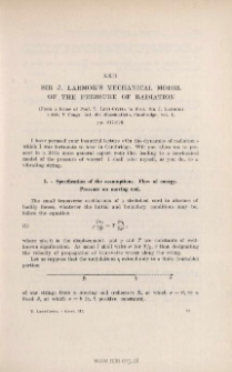 Sir J. Larmor's mechanical model of the pressure of radiation. « Atti V Congr. Intern. dei matematici, Cambrige, 1912 », vol. I, pp. 217-220