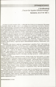 Sprawozdanie z konferencji „Forum for Applied Biotechnology’' Gandawa, 25-27 IX 1991r.