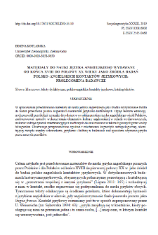 Materials for learning English (late eighteenth-half of the twentieth century) as a source of Polish-Englishlanguage contacts. Research prolegomena