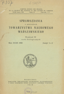 Sprawozdania z Posiedzeń Towarzystwa Naukowego Warszawskiego. Wydział 4, Nauk Biologicznych, Rok 31, 1938, Zeszyt 7-9