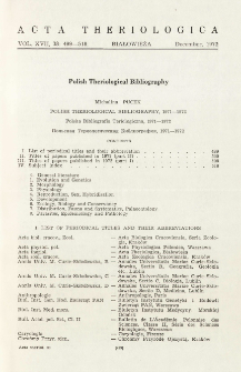 Polish Theriological Bibliography, 1971-1972