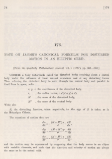 Note on Jacobi's canonical formulae for disturbed motion in an elliptic orbit