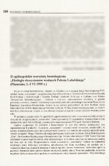 II ogólnopolskie warsztaty bentologiczne "Ekologia ekosystemów wodnych Polesia Lubelskiego" (Piaseczno, 2-3 VI 1995 r.)