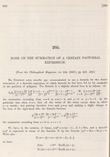 Note on the summation of a certain factorial expression