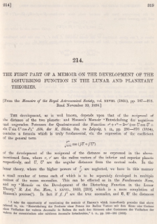 The first part of a memoir on the development of the disturbing function in the lunar and planetary theories