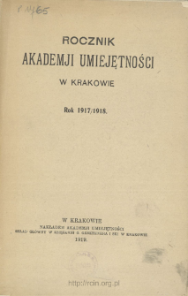 Rocznik Akademji Umiejętności w Krakowie, Rok 1917/1918