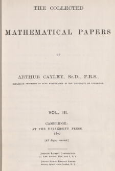 The collected mathematical papers of Arthur Cayley. Vol. 3, Spis treści i dodatki