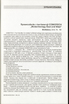 Sprawozdanie z konferencji COBIOTECH &bdquo;Biotechnoiogy East and West&rdquo; Bratislava, 3-5.11. &rsquo;91