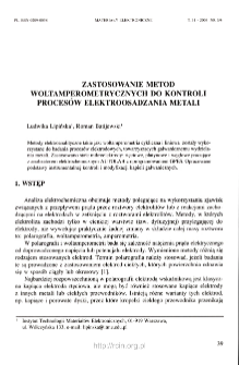 Zastosowanie metod woltamperometrycznych do kontroli procesów elektroosadzania metali =
