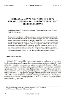 Epitaksja MOVPE azotk&oacute;w III grupy układu okresowego - gł&oacute;wne problemy technologiczne = MOVPE deposition of III-V compounds. The main technological issues