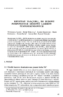 Kryształy Yb:Sr3Y(BO3)3 do budowy pompowanych diodowo laser&oacute;w femtosekundowych = Yb:Sr3Y(BO3)3 single crystals for diode pumped femtosecond lasers