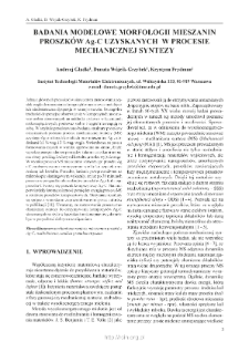 Badania modelowe morfologii mieszanin proszk&oacute;w Ag-C uzyskanych w procesie mechanicznej syntezy = Modelling investigation of morphology for Ag-C powders mixtures created by mechanical alloying process