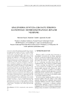 Spaleniowa synteza grantu itrowo-glinowego domieszkowanwego jonami neodymu = Solution combustion synthesis of Nd:YAG nanopowders