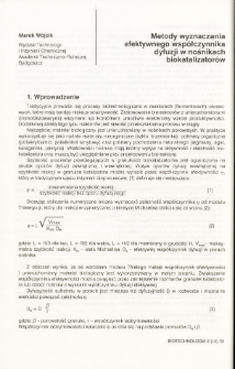 Metody wyznaczania efektywnego wsp&oacute;łczynnika dyfuzji w nośnikach biokatalizator&oacute;w