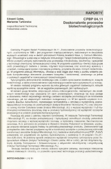 CPBP 04.11 Doskonalenie proces&oacute;w biotechnologicznych