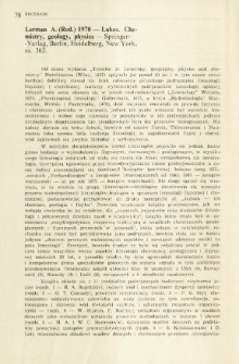 Lerman A. (Red.) 1978 - Lakes. Chemistry, geology, physics - Springer-Verlag, Berlin, Heidelberg, New York, ss. 363