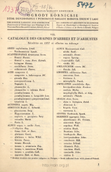 VIII.Catalogue des graines d'arbres et d'arbustes récoltées en 1946 et offertes en echange