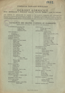 VIII. Catalogue des graines d'arbres d'arbustes récoltées en 1946 et offertes en echange