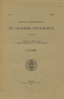 Anzeiger der Akademie der Wissenschaften in Krakau, Philologische Klasse, Historisch-Philosophische Klasse. No. 8 Octobre (1901)