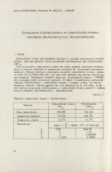 Oznaczanie tr&oacute;jchlorosilanu w czterochlorku krzemu metodami ebuliometryczną i densymetryczną = A determination of trichlorosilane in silicium tetrachloride by ebullioscopic and densimetric methods