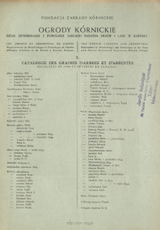 X. Catalogue des graines d'arbres et d'arbustes récoltées en 1948 et offertes en echange